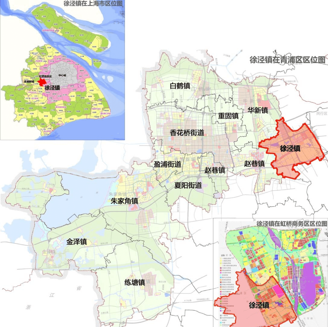 徐泾镇位于青浦区东部,东侧与闵行区的新虹街道,七宝镇相接,西边是