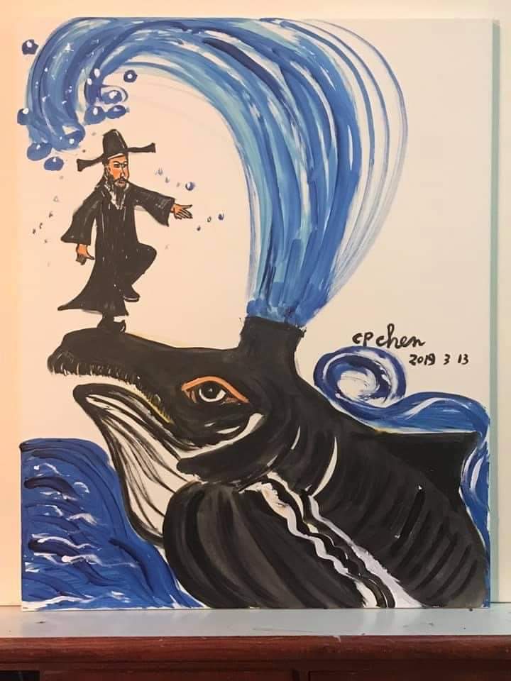 图4说明:医师陈持平在2019画了李白的「太白骑鲸图」返回搜狐,查看