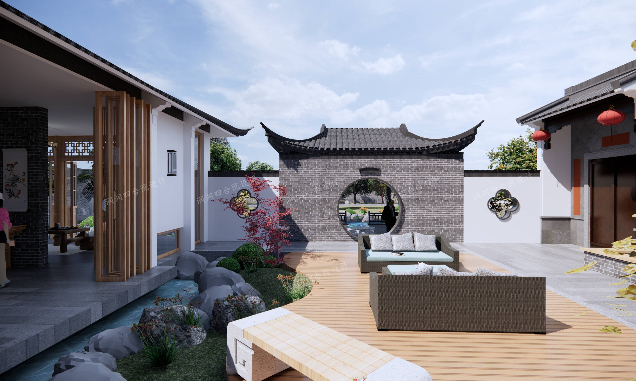 餐厅方向看内庭院景观——润润四合院设计接待小院内庭院看向会客室