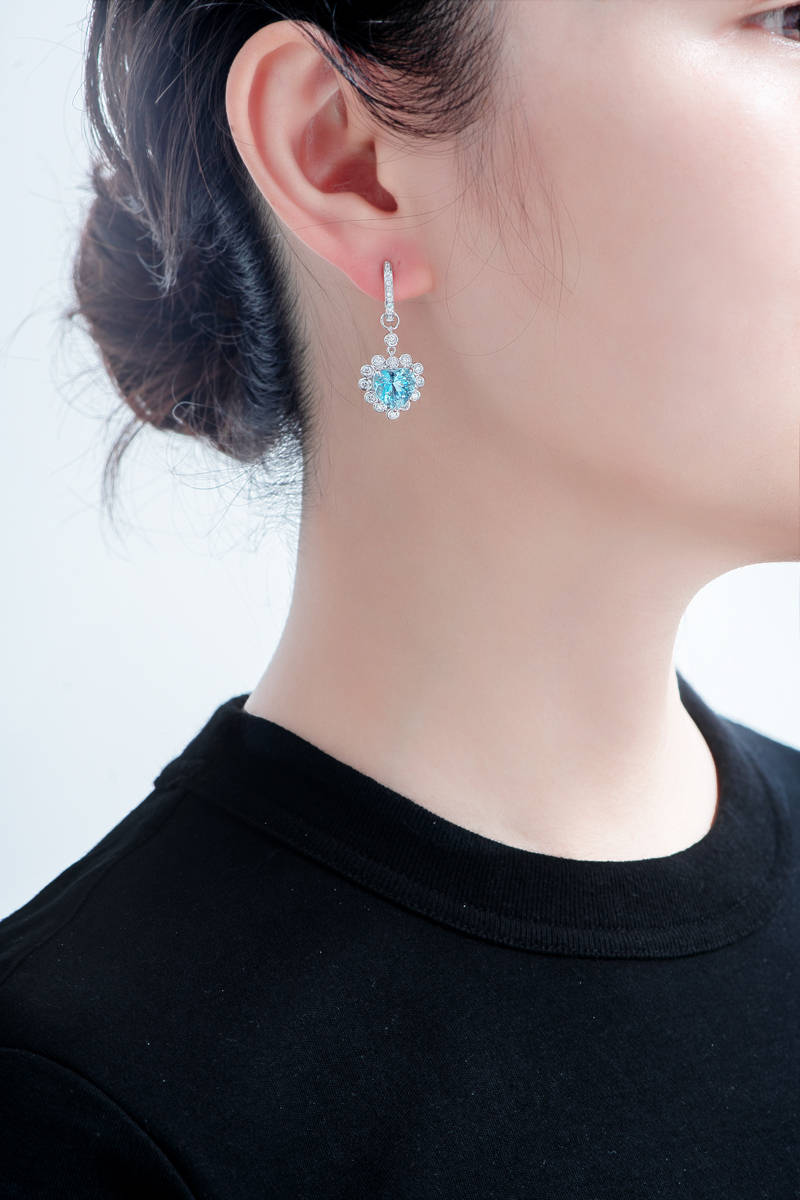 七夕美物心形海蓝宝耳环