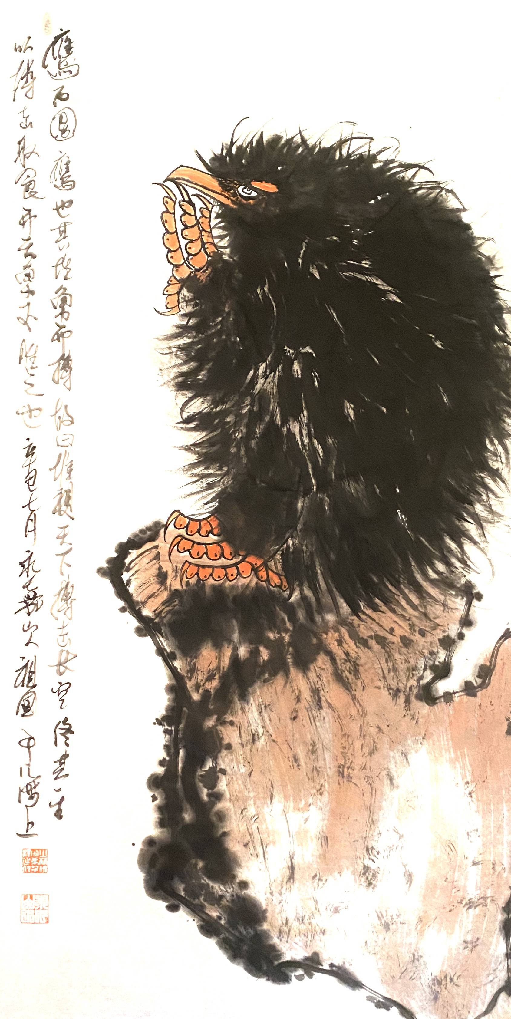 极致的追求画出完美的雄鹰国画家画鹰大家指墨画艺术大师朱祖国