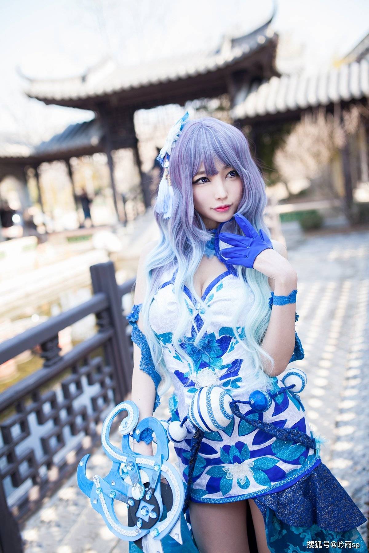 角色|剑灵游戏时装青花瓷（气功师版）cosplay，天使的脸庞，傲人的身材，完美！