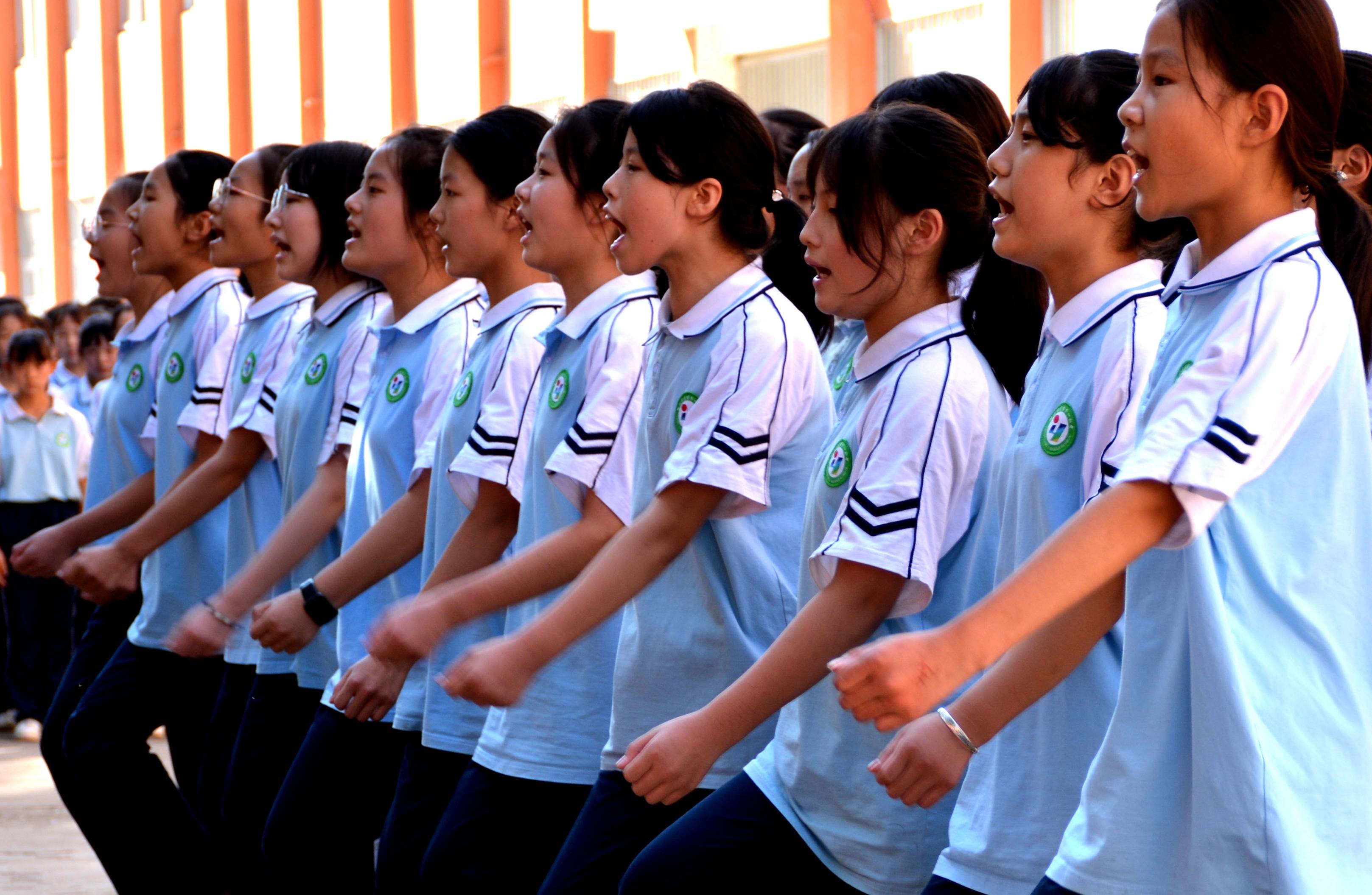 邓州市龙堰乡一初中举行迎国庆队列队形展示活动