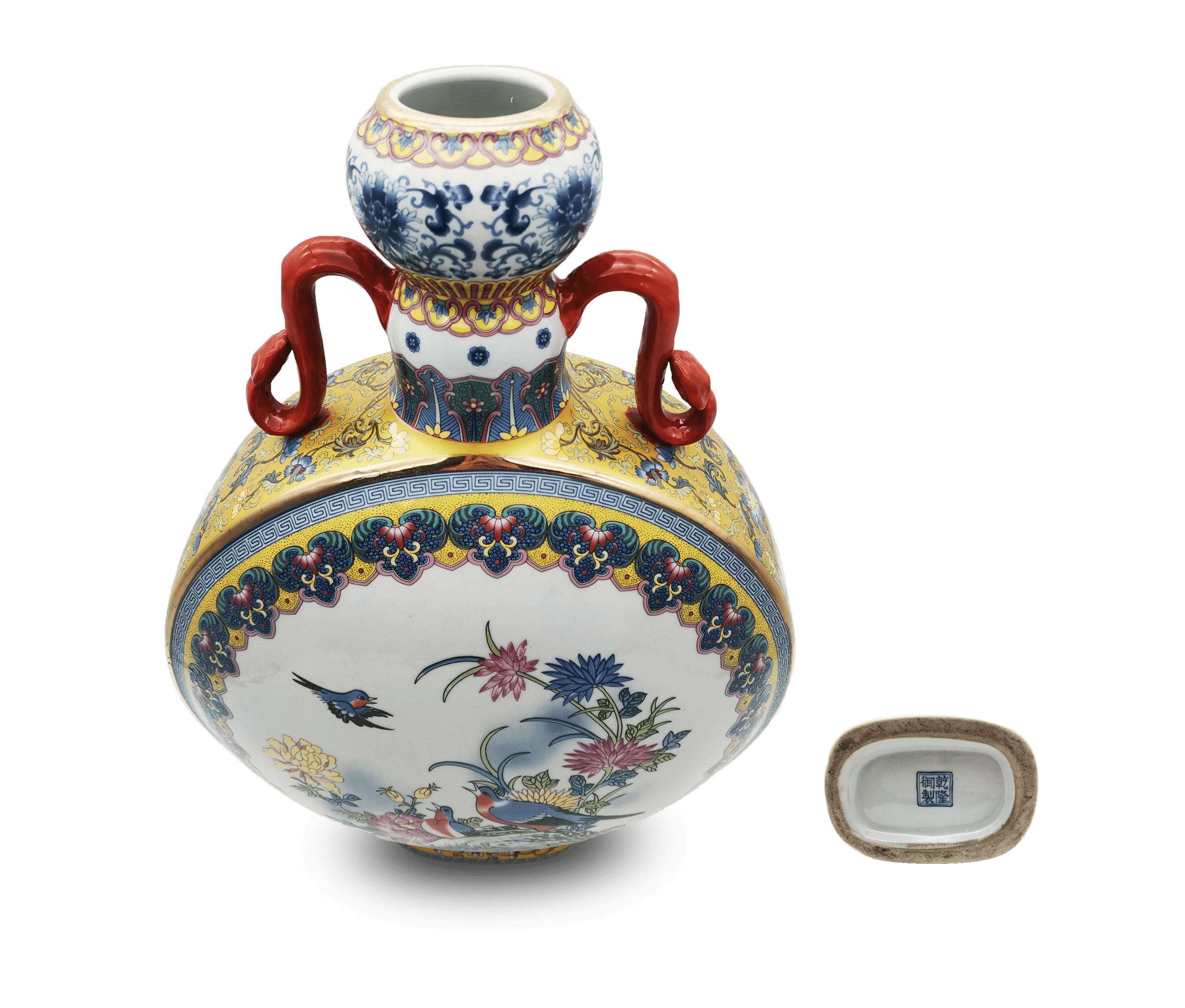 陶芸中国　赤絵　花鳥文瓶　C　R3302