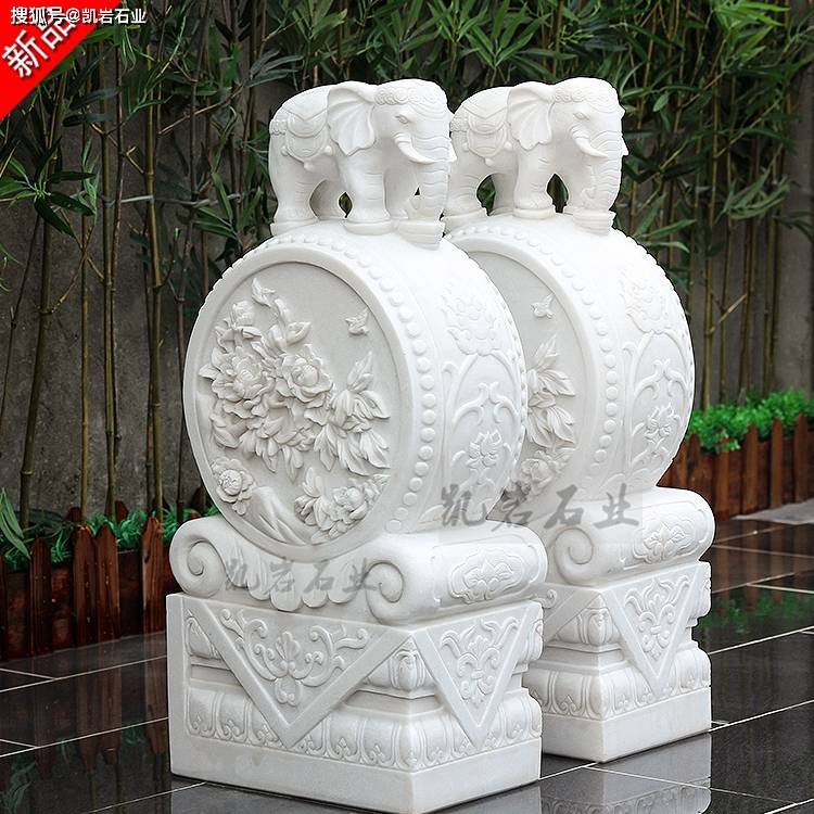 别墅门口石雕抱鼓石门鼓石雕刻_狮子_岩石_图案