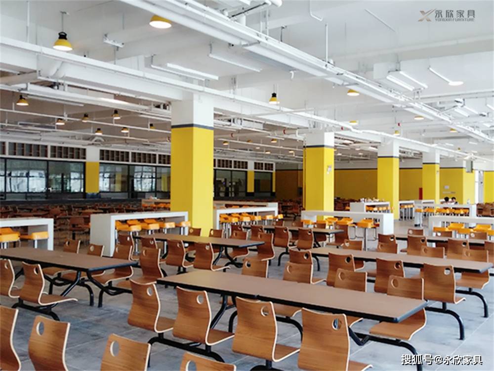 时尚现代钢木学校食堂餐桌椅