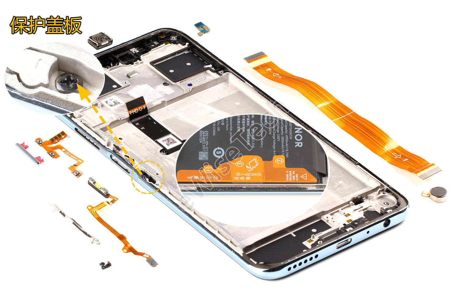 原创e拆解709英寸大屏4900mah大电池荣耀x30max内部多为国产器件