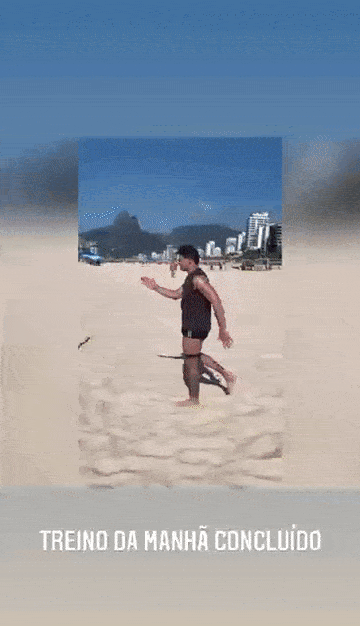 艾克森晒里约沙滩训练视频 拉伸冲刺活力十足-GIF