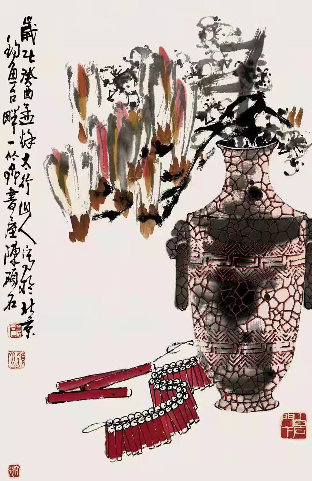 图为陈忠先生作品走进展厅最开始是陈硕石先生的国画《国魂》《曾记否