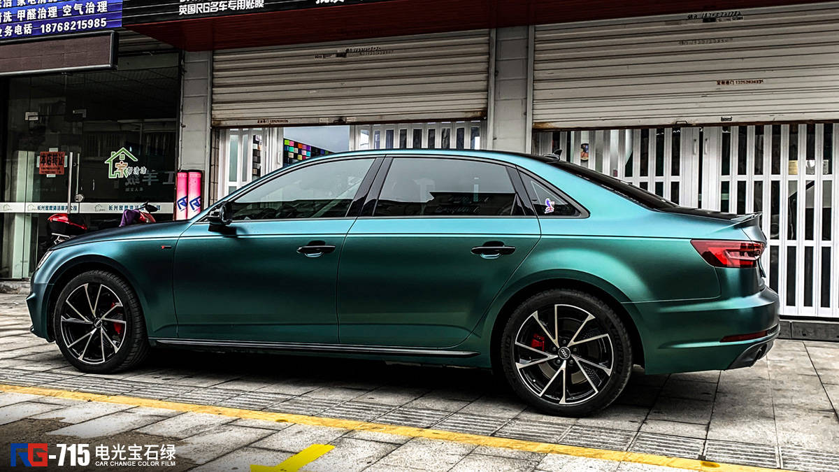 奥迪a4车身改色电光宝石绿rg瑞集改色膜浙江湖州