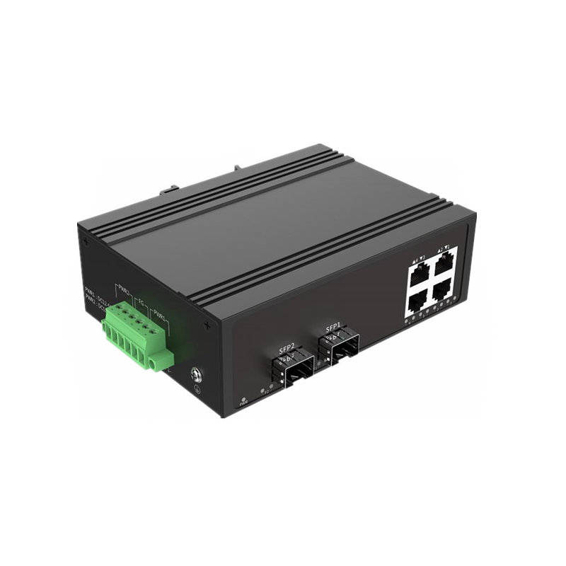 4口千兆级联型工业以太网交换机千兆2光4电手拉手工业级光纤收发器