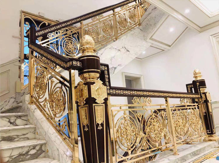 工艺镂空板镀金雕花铜楼梯护栏别墅弧形护栏说明