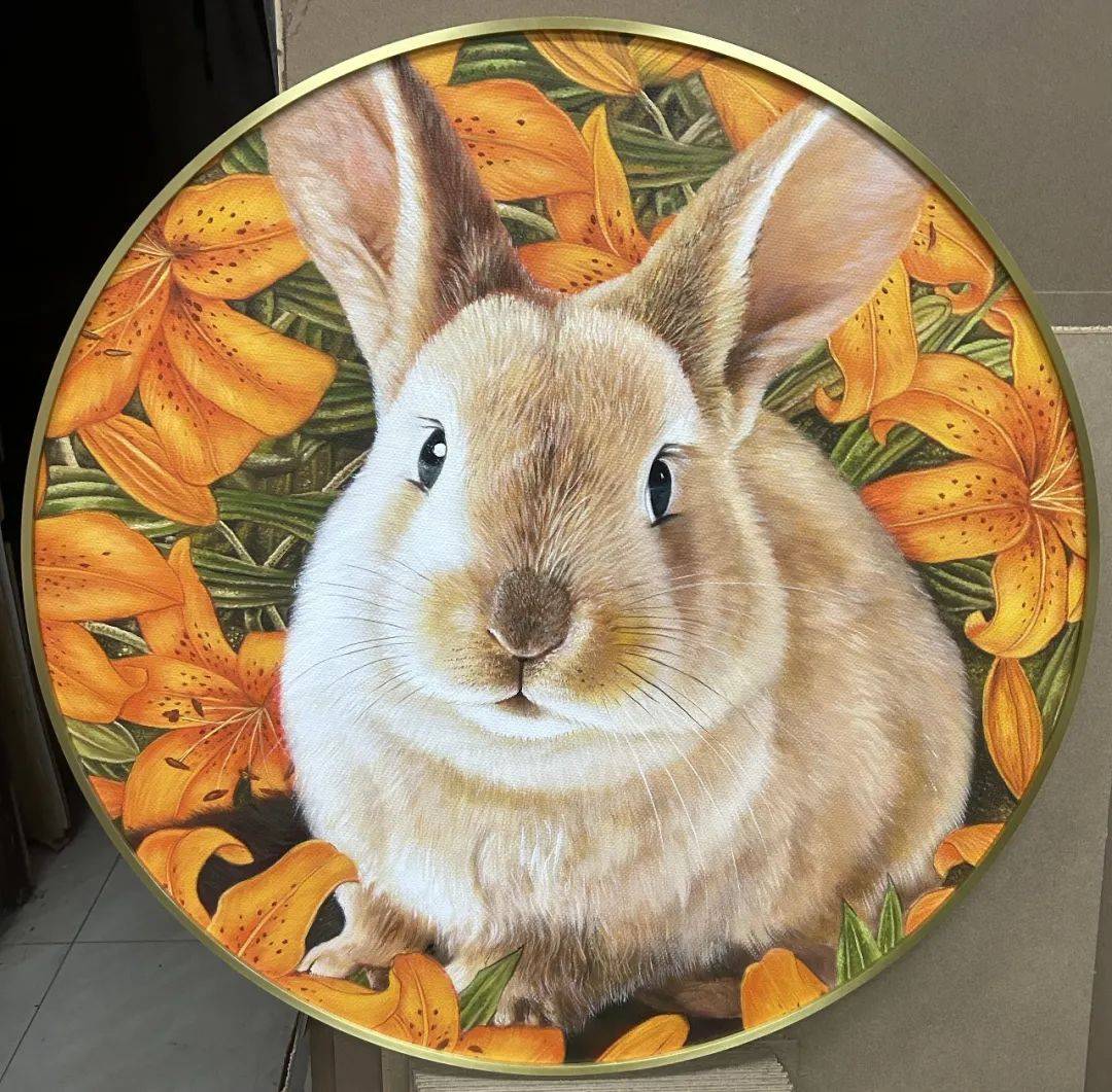 "兔闻花香—兔年画兔说兔"晏子油画作品欣赏_兔子_布面_创作