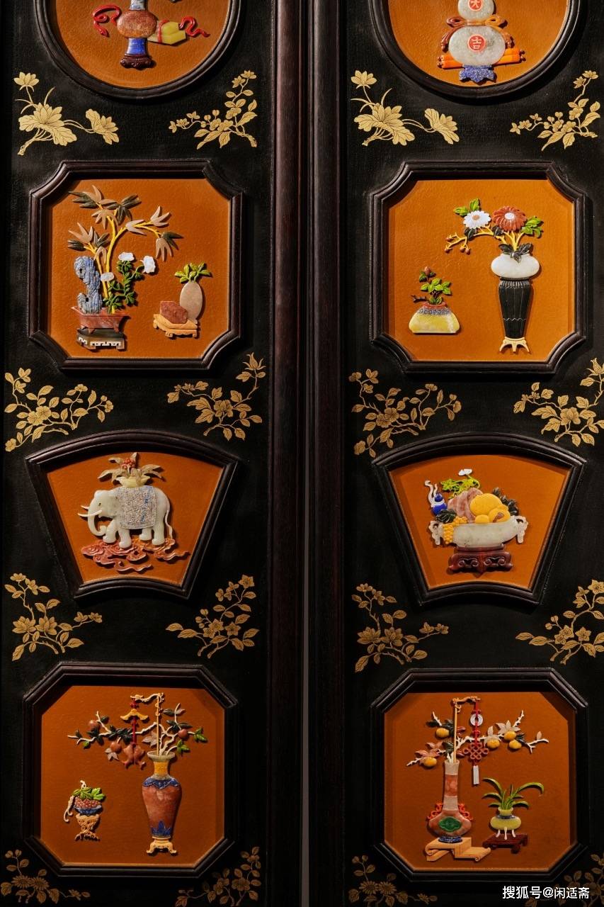 百宝嵌,博古清供,四条屏_挂屏_工艺_陈设