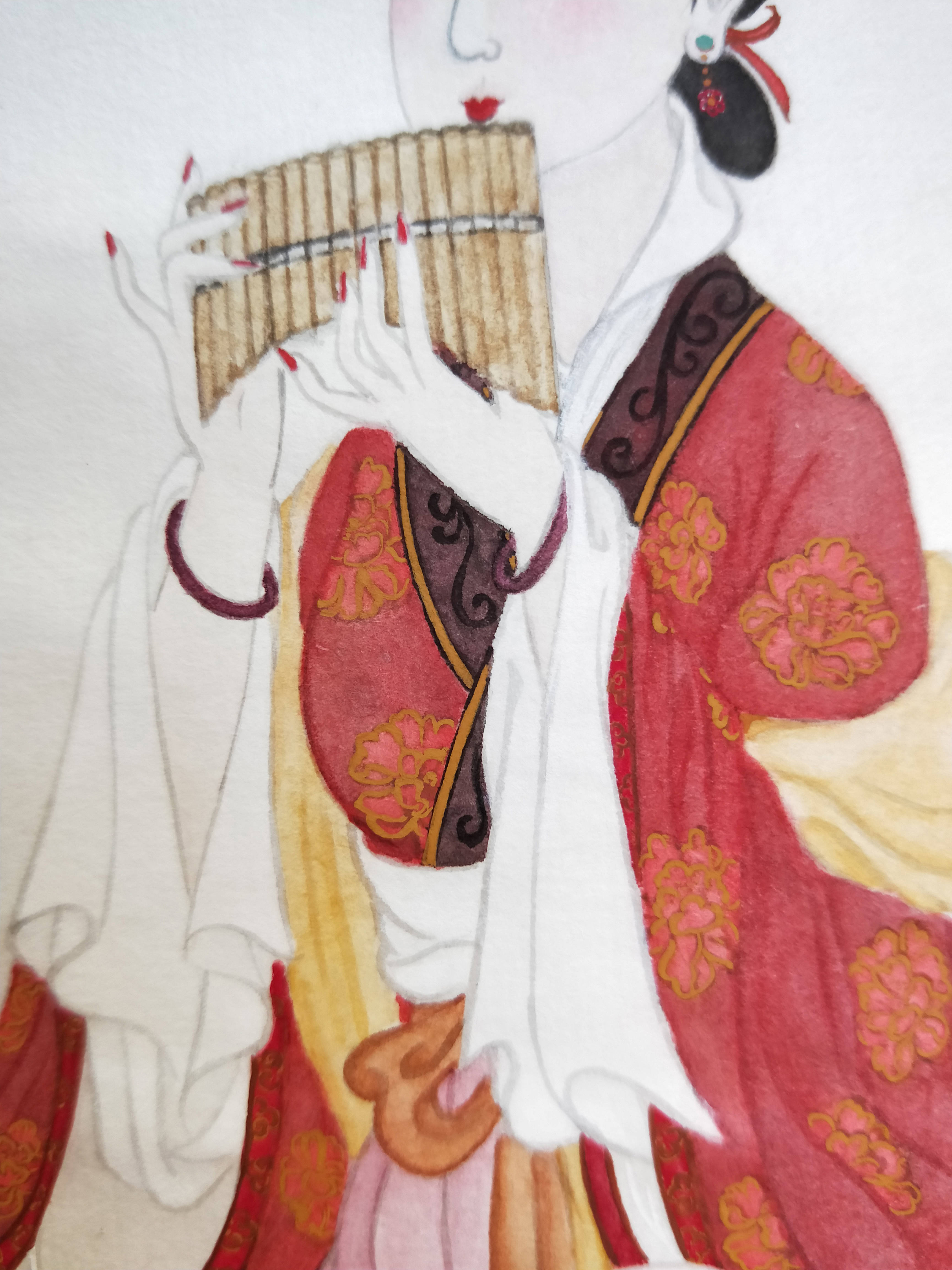 凤凰来仪图(黄丽燕国画凤凰排箫仕女图吹箫引凤工笔画)_于田_感德_仪