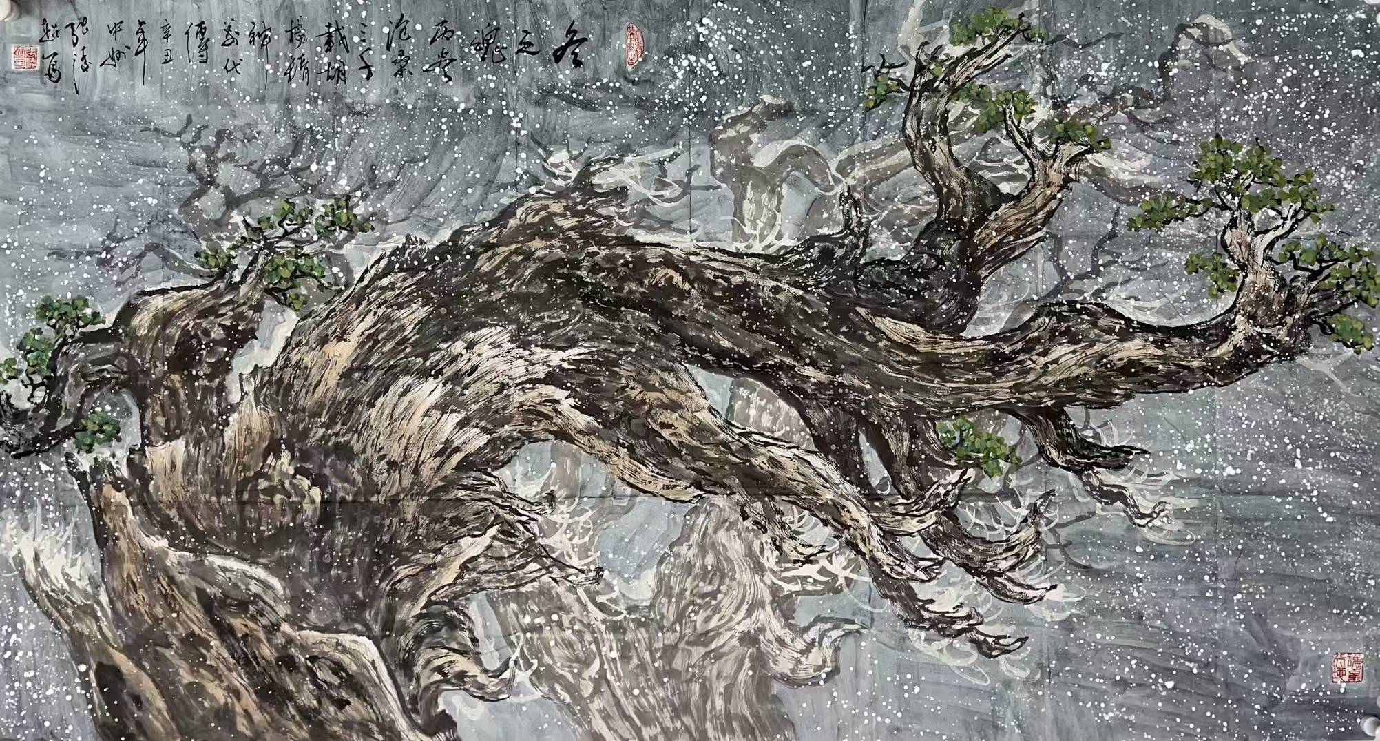 双大红袍艺术家,水墨重彩胡杨开创者 画家张凌超作品鉴赏_中国_研究