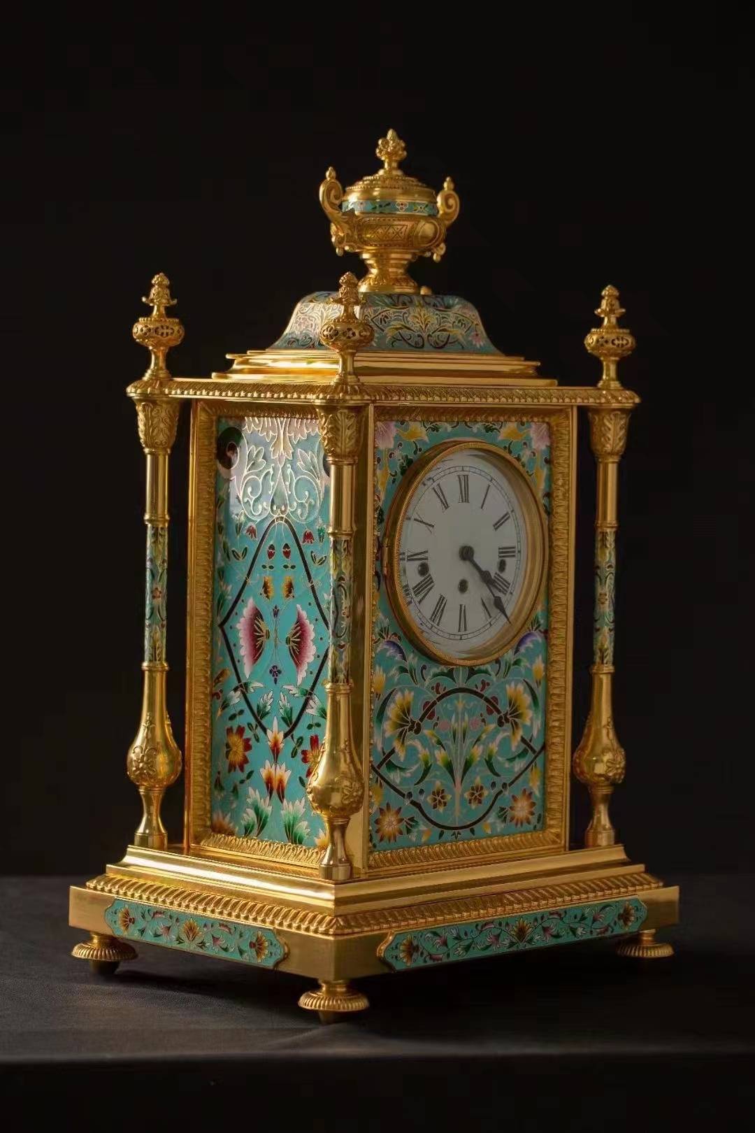 珐琅亭式八音钟 景泰蓝珐琅钟_造型_座钟_装饰