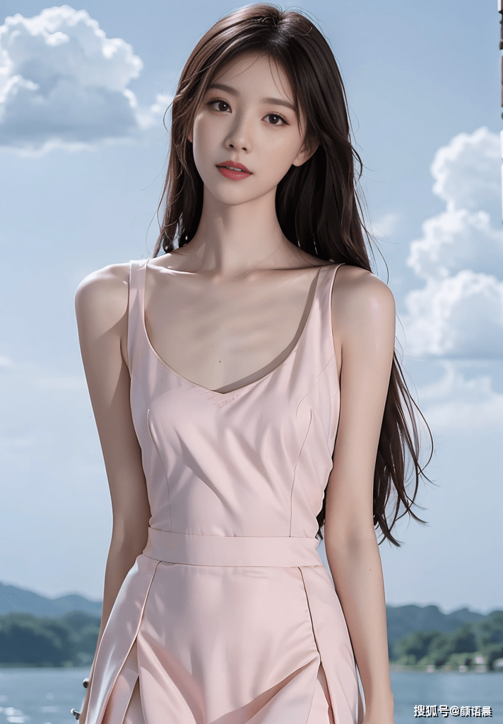 高清美女壁纸,美丽湖畔的粉色连衣裙小姐姐