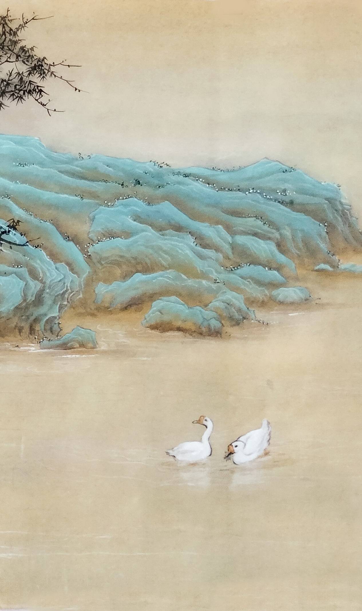 界画寒江---界画作品《王羲之观鹅图》_工笔_羽客_鹅宾