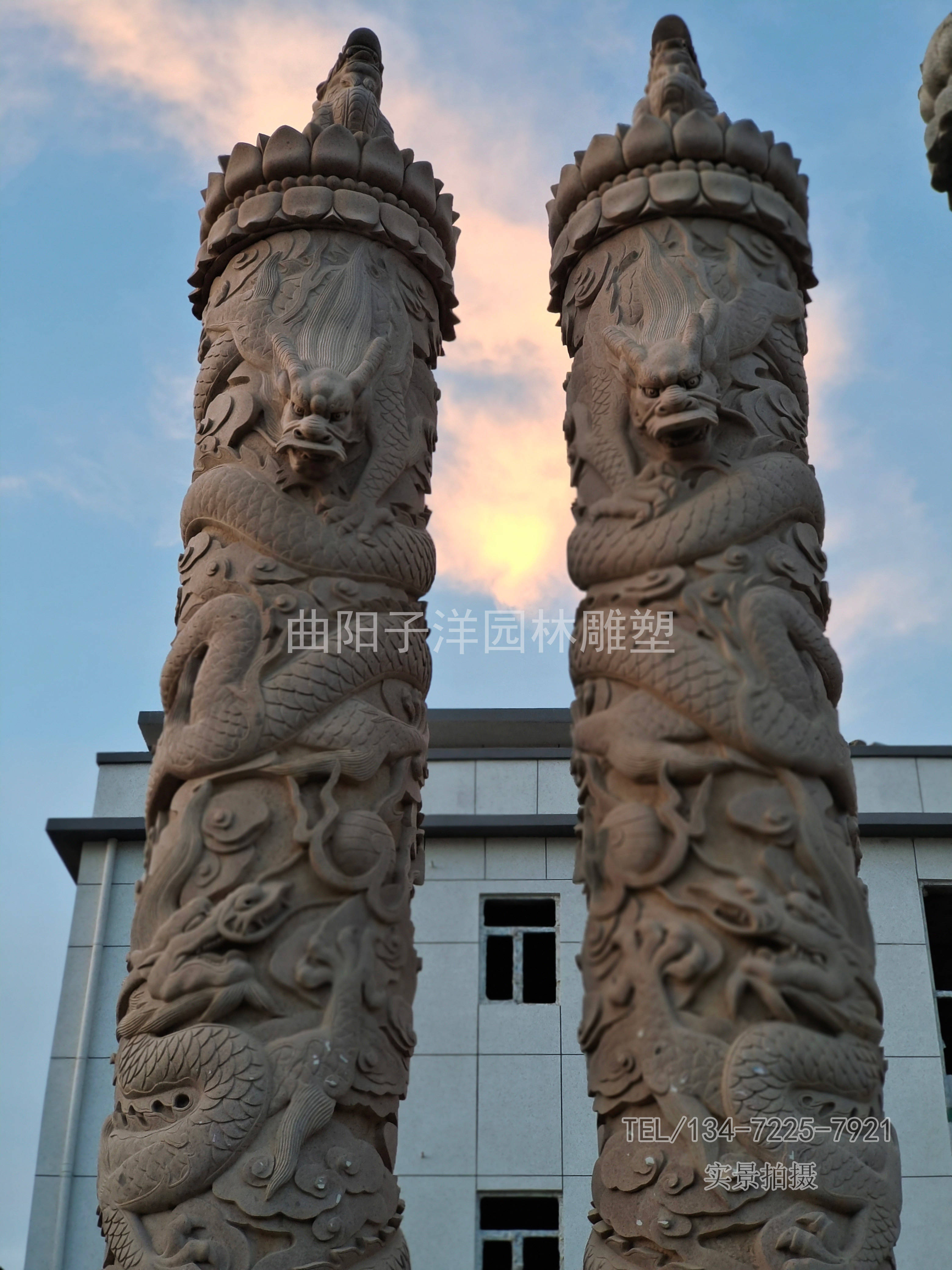 圆柱寺庙石柱子石雕华表柱子石柱子图片汉白玉石雕龙柱石雕龙盘柱