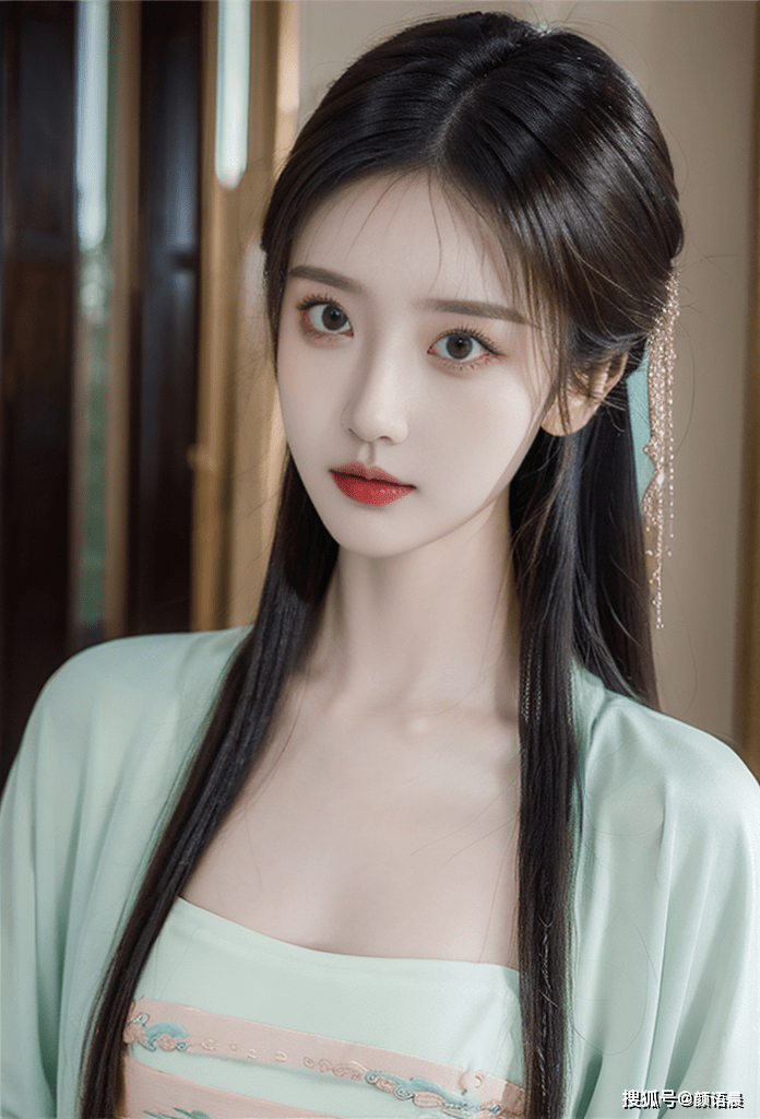 美女壁纸:肤若凝脂的古风美人,浅绿色宋装的妩媚_身材_小姐_图片