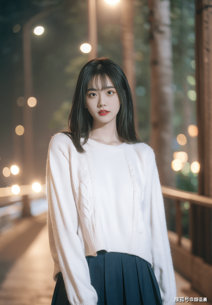 高清美女壁纸:金黄灯光下的白色毛衣女神,看她的美丽如何绽放_城市