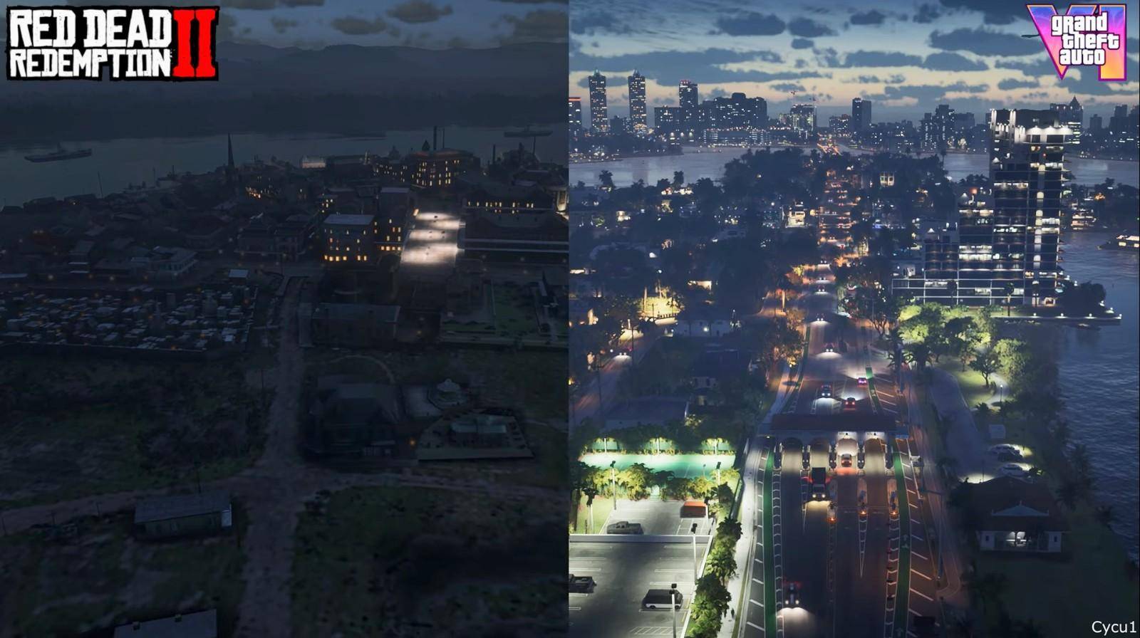 GTA6和荒野大镖客2画面对比