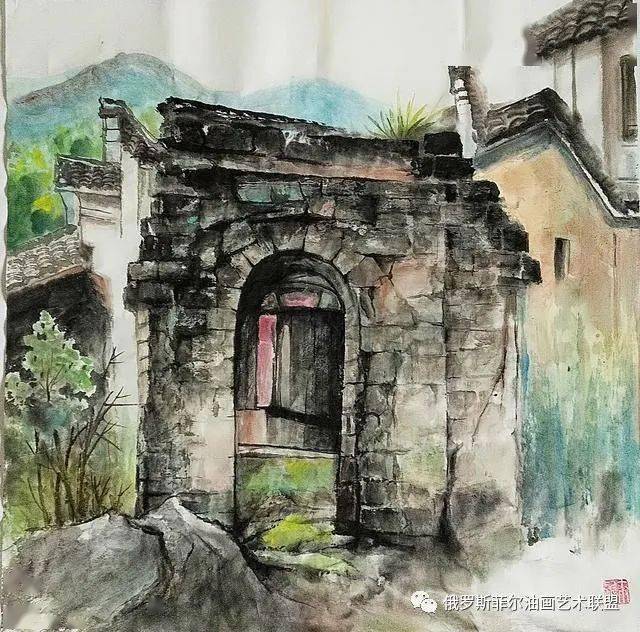 中国画家刘烈恒乡村风情一老屋系列绘画作品欣赏