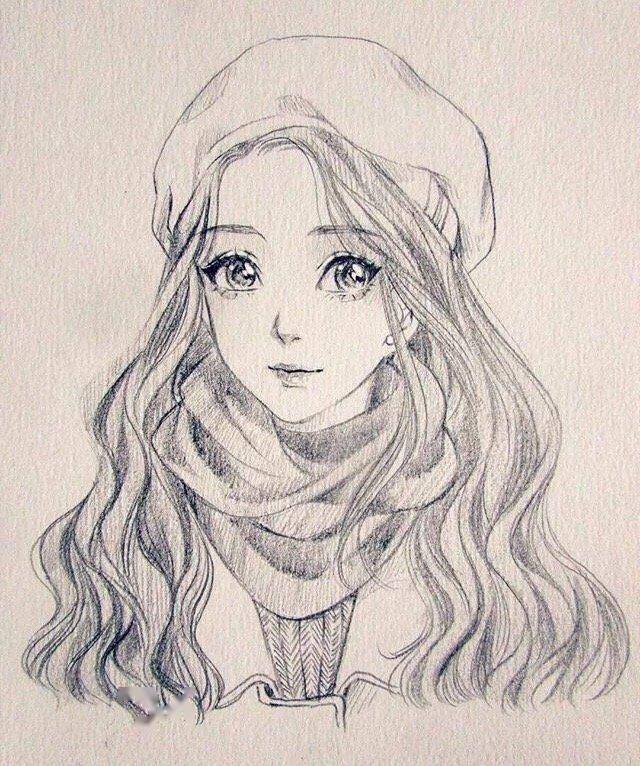 一组动漫小姐姐头像线稿