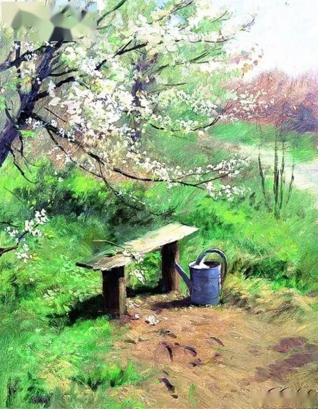 他的诗意田园油画,颜色清晰而干净,笔触果断而有力