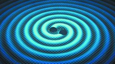 双黑洞环绕产生引力波想象图