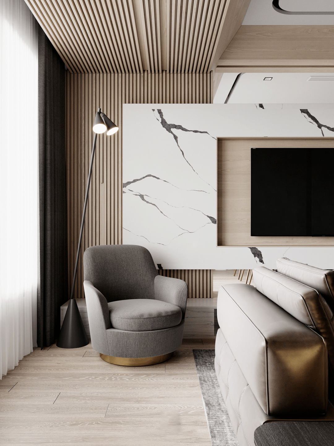 高级灰遇上木饰面质感生活的极致体现