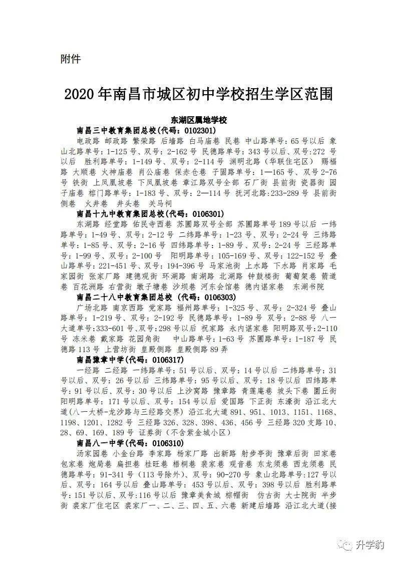 重磅丨2020南昌城区初中学区范围已公布