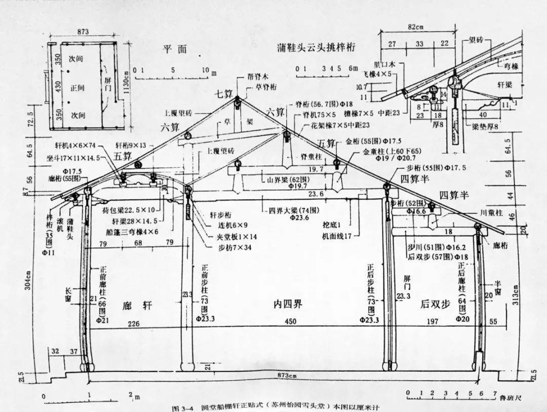 搁架在前后两根步柱上面,大梁作成长方矩形.