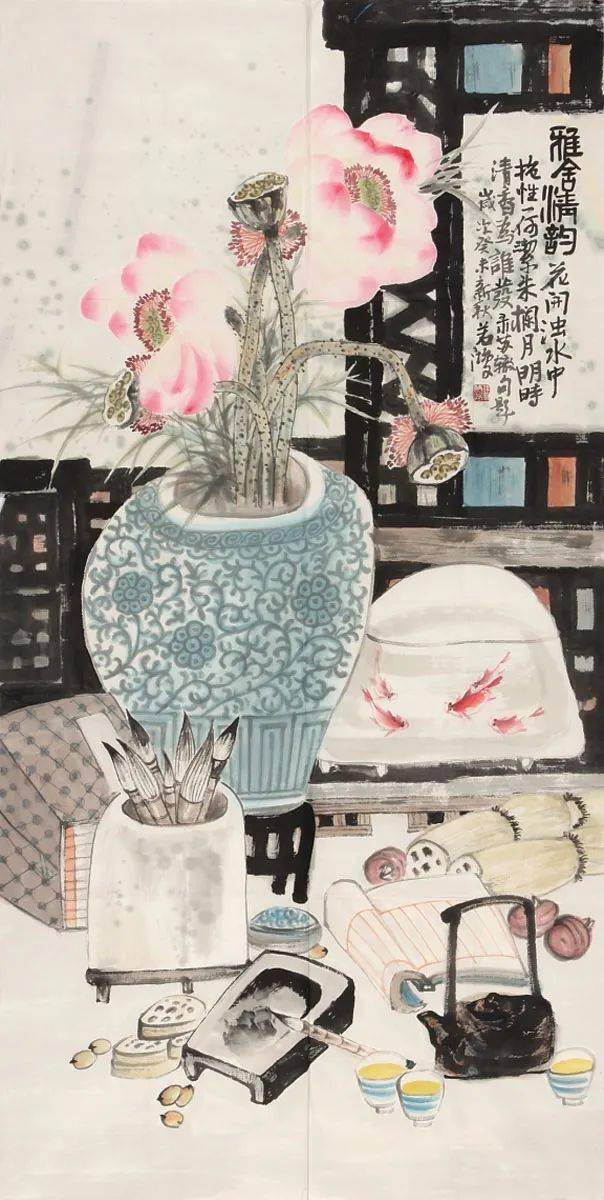 徐若鸿有时还尝试摆脱形体的羁绊,希望更多地依靠笔墨和色彩说话,从而