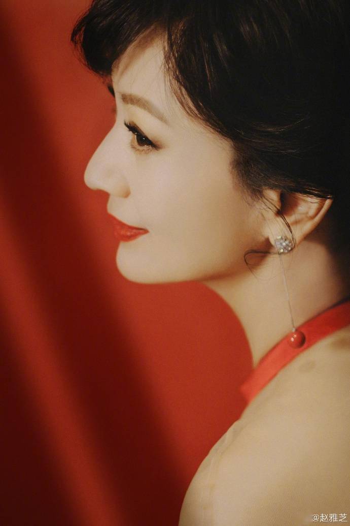 赵雅芝红唇配红裙优雅美艳 侧颜精致高鼻梁优越_红色