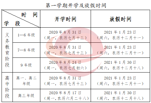 近日,贵州省教育厅印发《关于公布2020-2021学年度全省中小学校历的