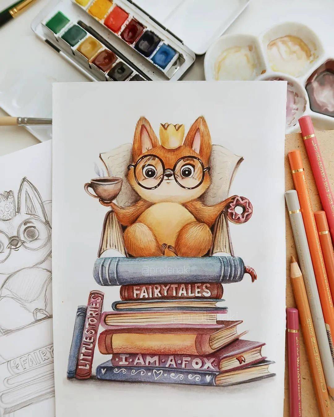 治愈系彩铅水彩插画 童画风