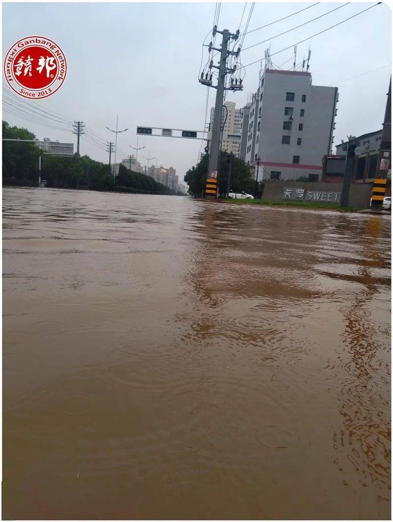 暴雨倾城樟树市区上午多处道路被水淹很多车辆抛锚熄火