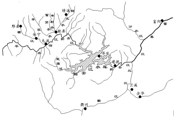 1959年以后新安江流域图,李甜绘制(见王振忠著《新安江》,江苏教育
