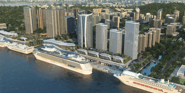 鲸鱼头面向狮子洋入海口,远看犹如一条鲸鱼跃出海面.