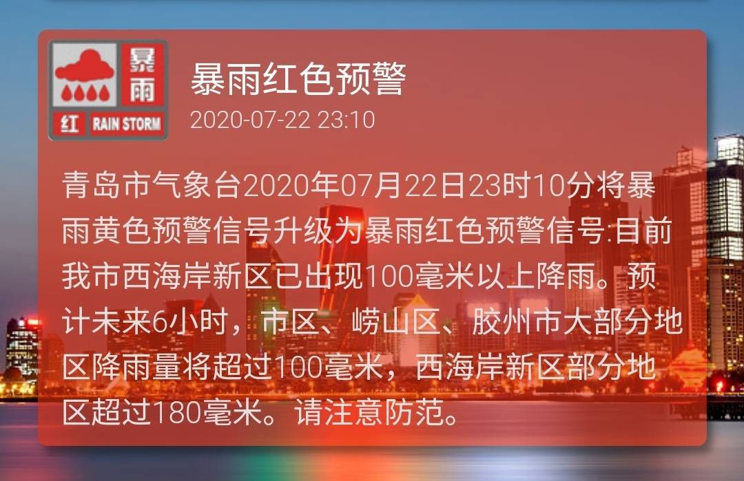 海丽气象吧丨青岛发布暴雨红色预警 西海岸新区已出现超100毫降雨