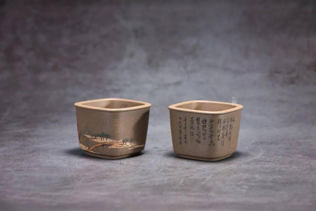 【隽器】— 仕女江山组杯 · 王龙泥绘_紫砂