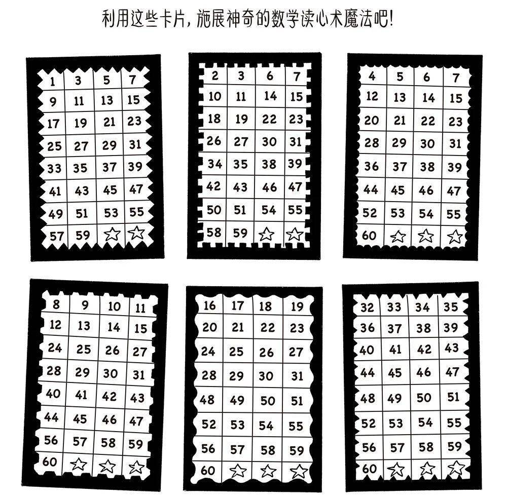 然后,把下面6张卡片给他们,再让他们把包含了所选数字的卡片还给你.