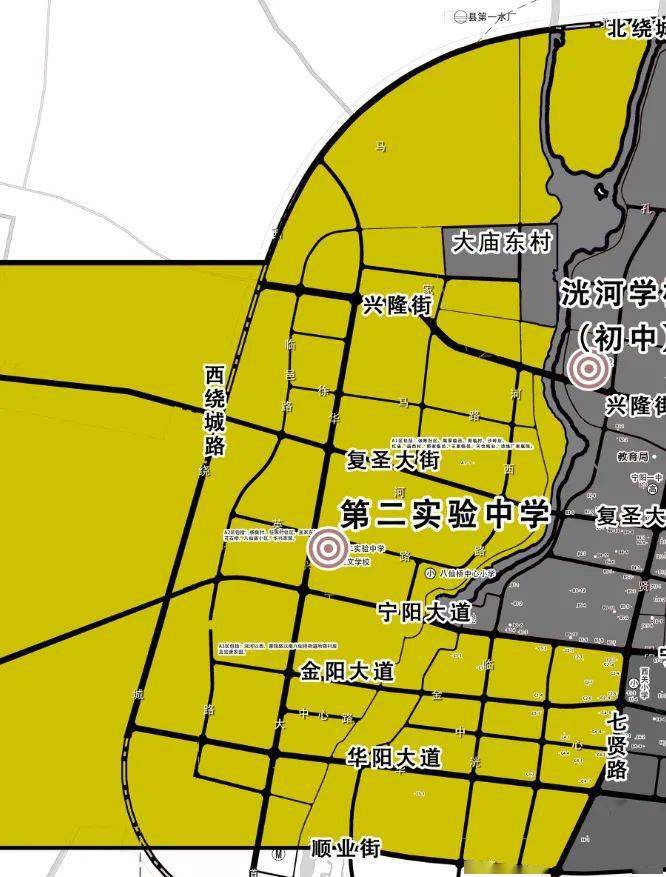 县洸河学校初中部:①洸河以东,七贤路以西,北绕城以南,宁阳大道以北