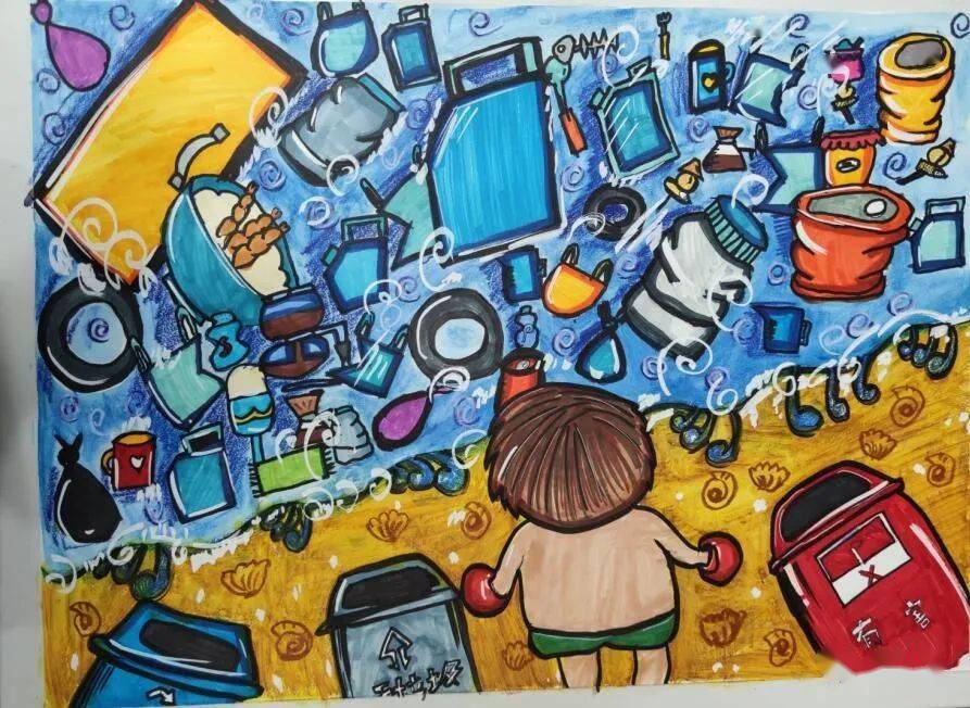 画画的孩子们目前已经有一些"把绿色画出来"垃圾分类绘画比赛市城管局