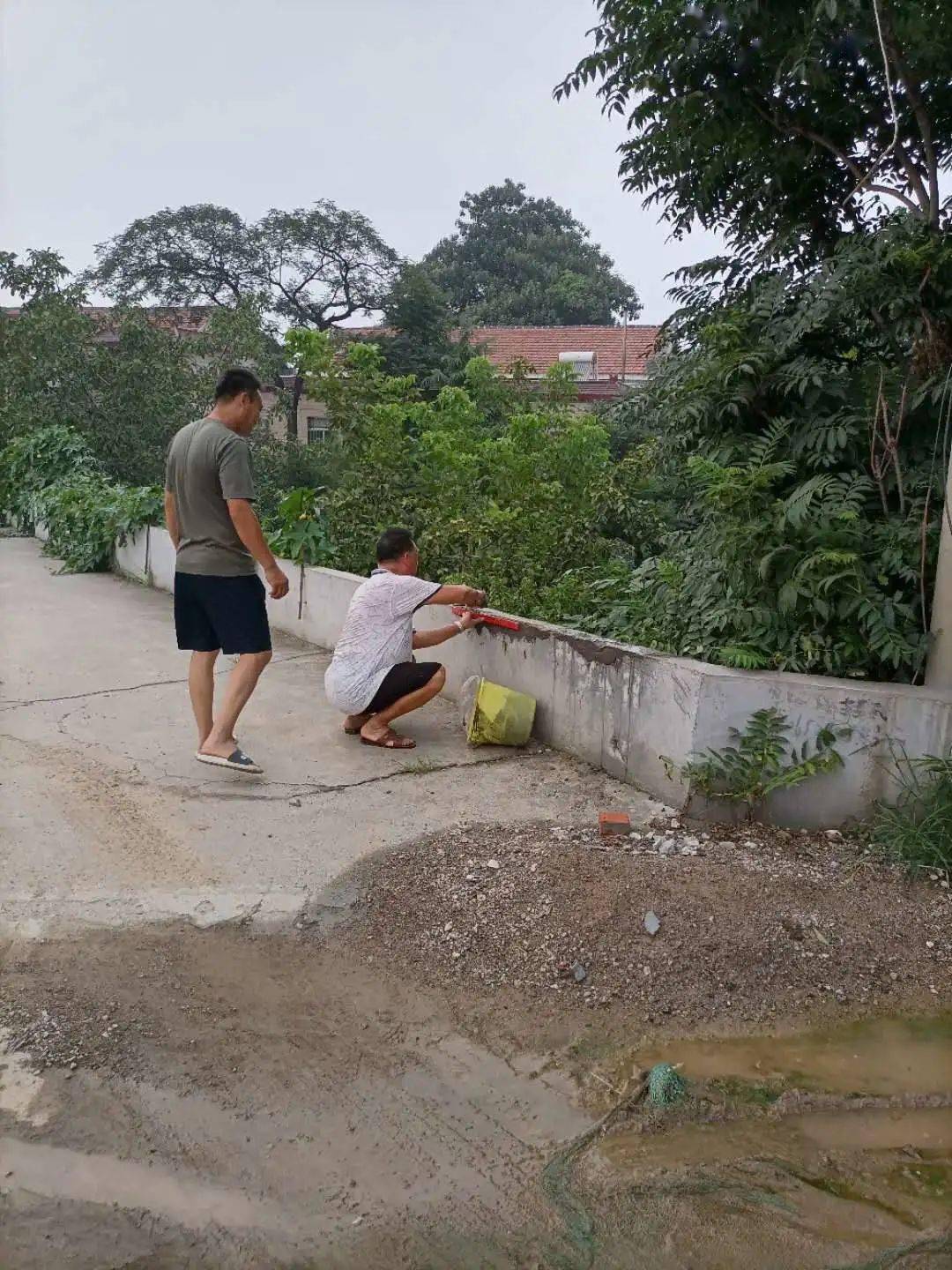 清理寿济路沿线两侧环境卫生▲街道韩坊村村两委成员清理村内环境