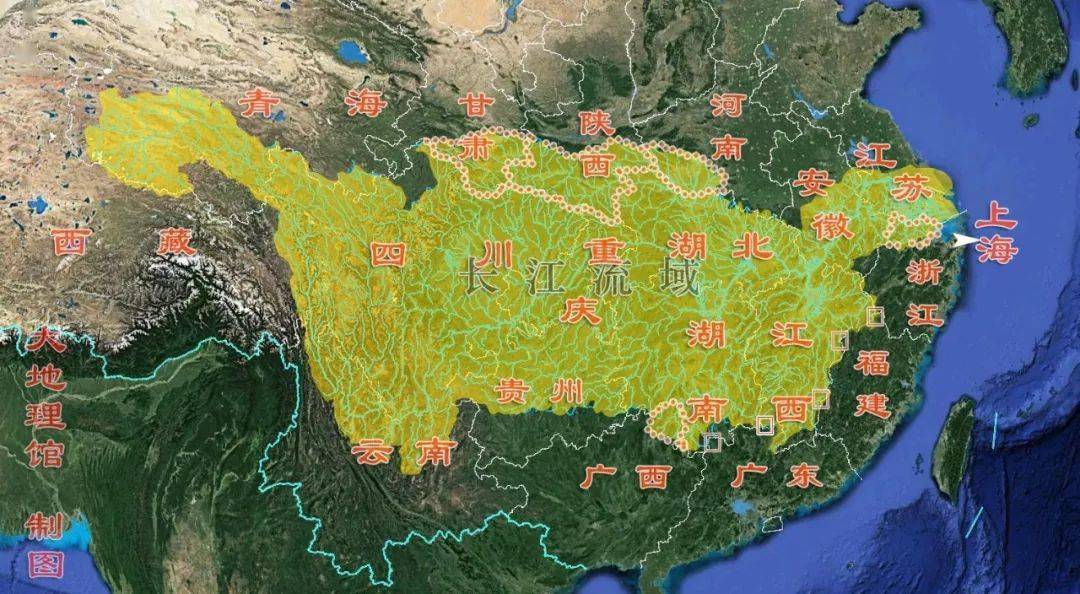 长江流域水系(1-5级河流)及覆盖省份|制图:鲁星河/大地理馆长江劣域