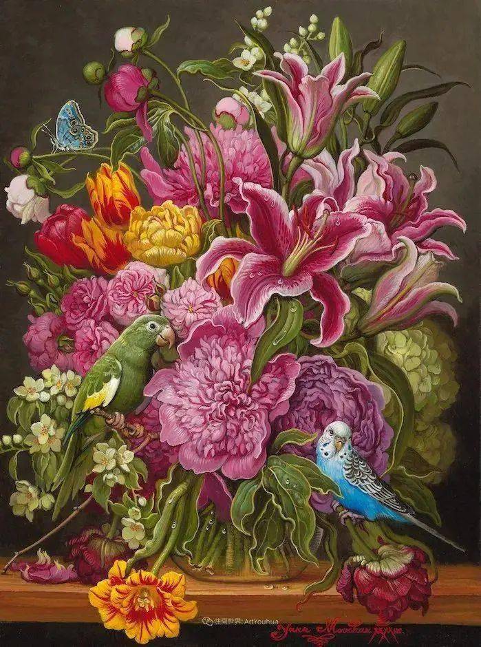 乌克兰女画家yana movchan新现实主义风格花鸟油画欣赏