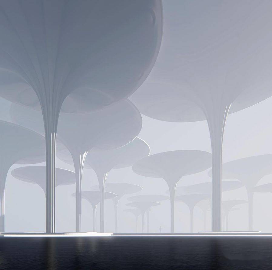 我们不得而知,但是图片中光线的布置,大气透视浓度变化,以及伞的材质